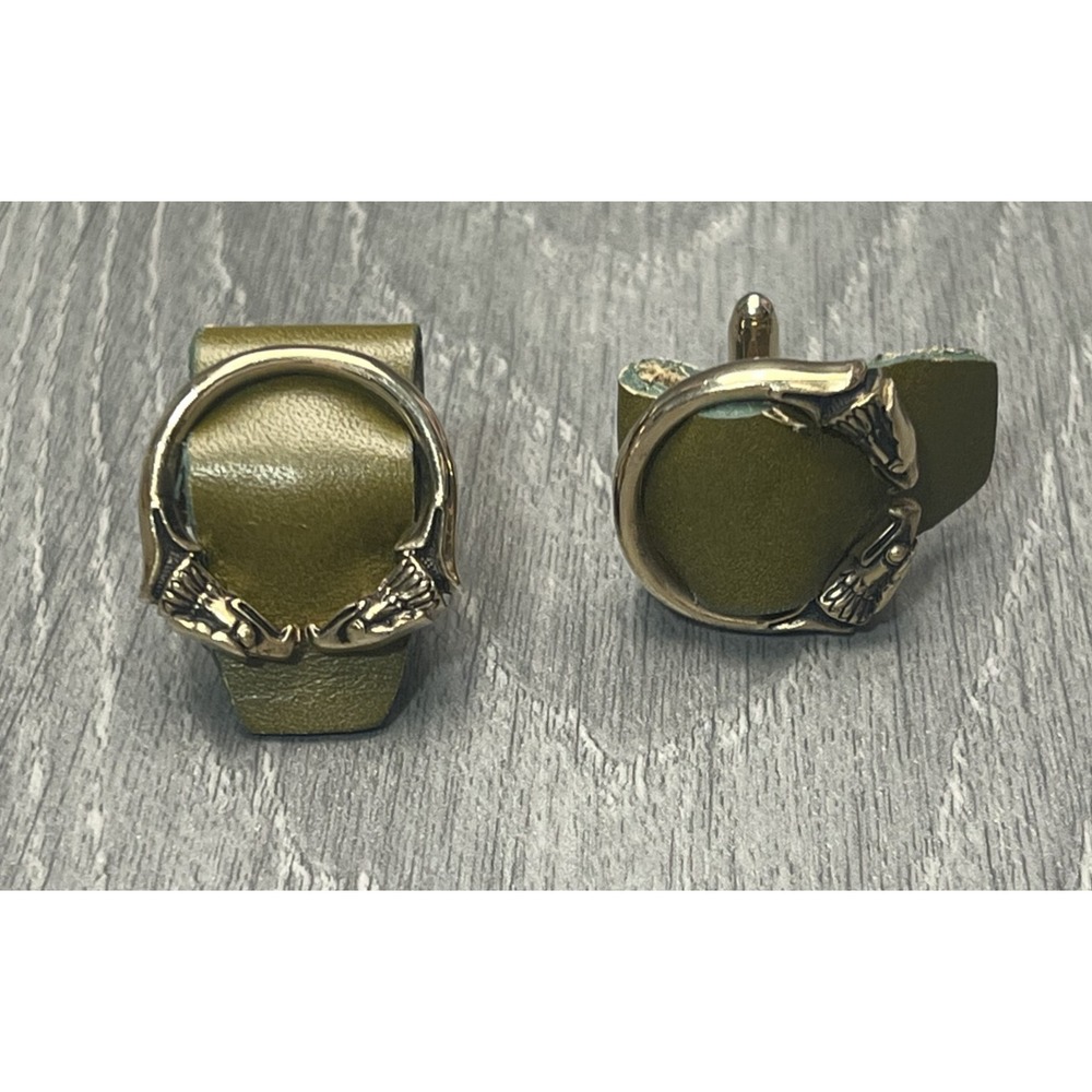 MCM Hickok Olive Green Leather & Gold Tone Cufflinks Double Headed Eagles